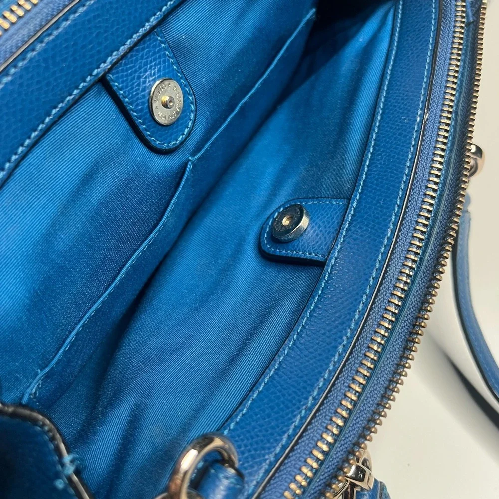 Coach New York Pebbled Leather Satchel Crossbody Bag Blue